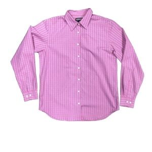 Lands End Womens Button Down Shirt Size 10 Pink/Blue Plaid EUC Collared‎ Preown